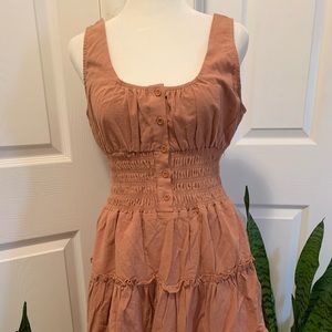 Lulus Your Sunny Day Rusty Rose Tiered Smocked Mini Dress M Great Condition NWT